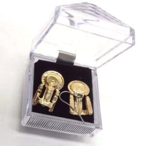 Gold Star Trek Enterprise earrings in box.