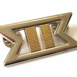 Silver and gold chevron pin with two stripes.