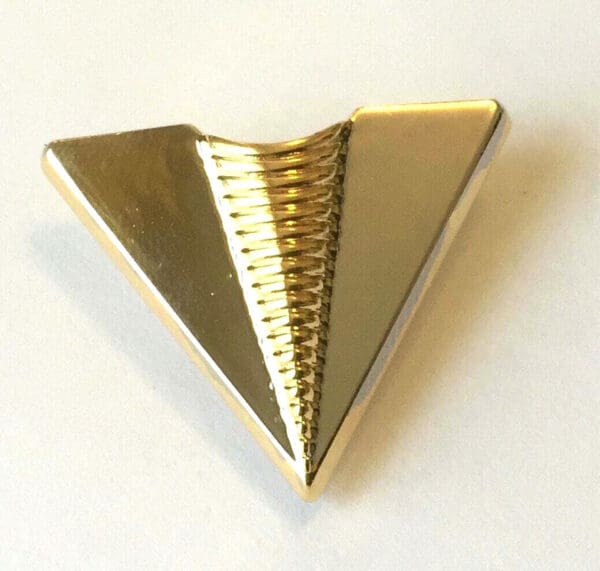 Gold triangular pin with textured center.