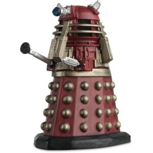 Red Dalek action figure with weapon