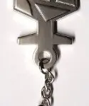 Silver anchor keychain with geometric design.