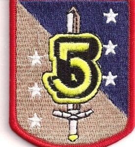 Military patch with a sword and the number 5.