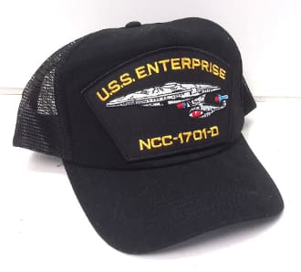 Black trucker hat with USS Enterprise patch.