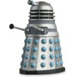 Silver and blue Dalek figurine.