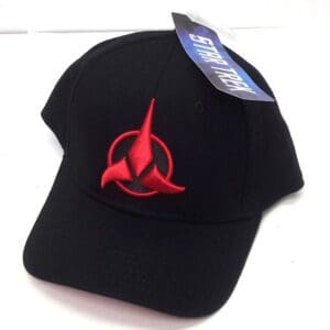 Black baseball cap with red Star Trek logo.