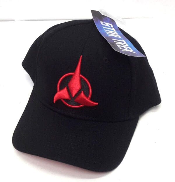 Black baseball cap with red Star Trek logo.