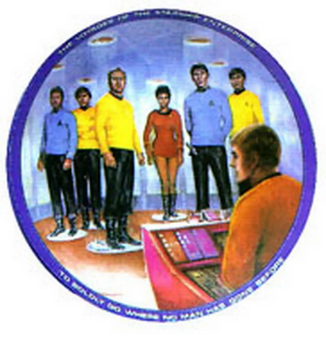 Star Trek crew on the Enterprise bridge.
