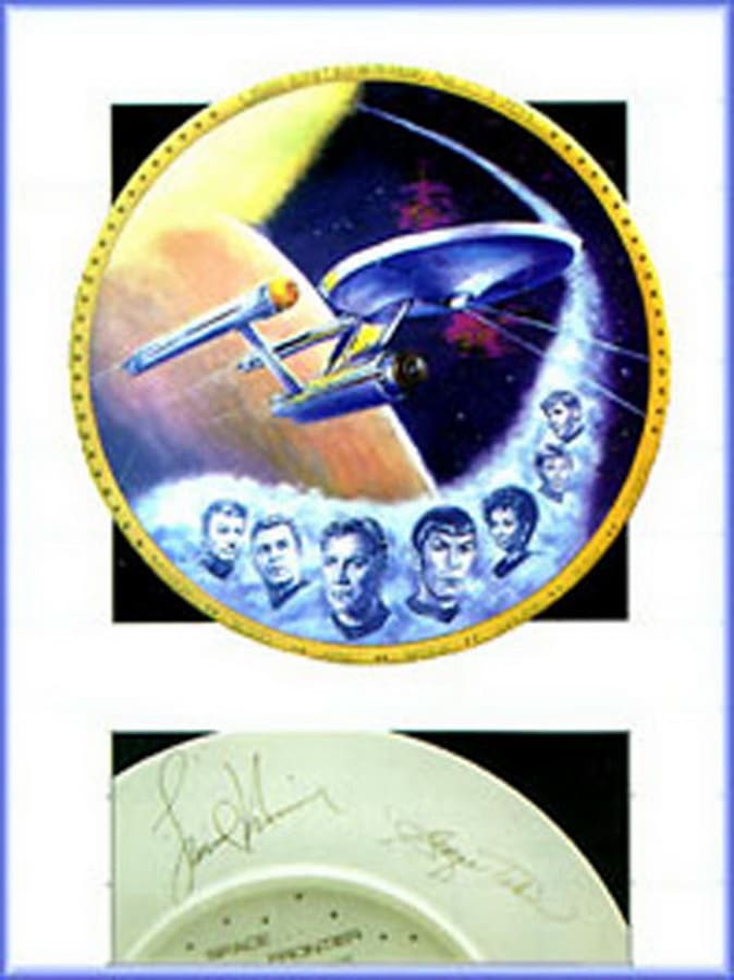 Star Trek Enterprise with crew signatures on plate.