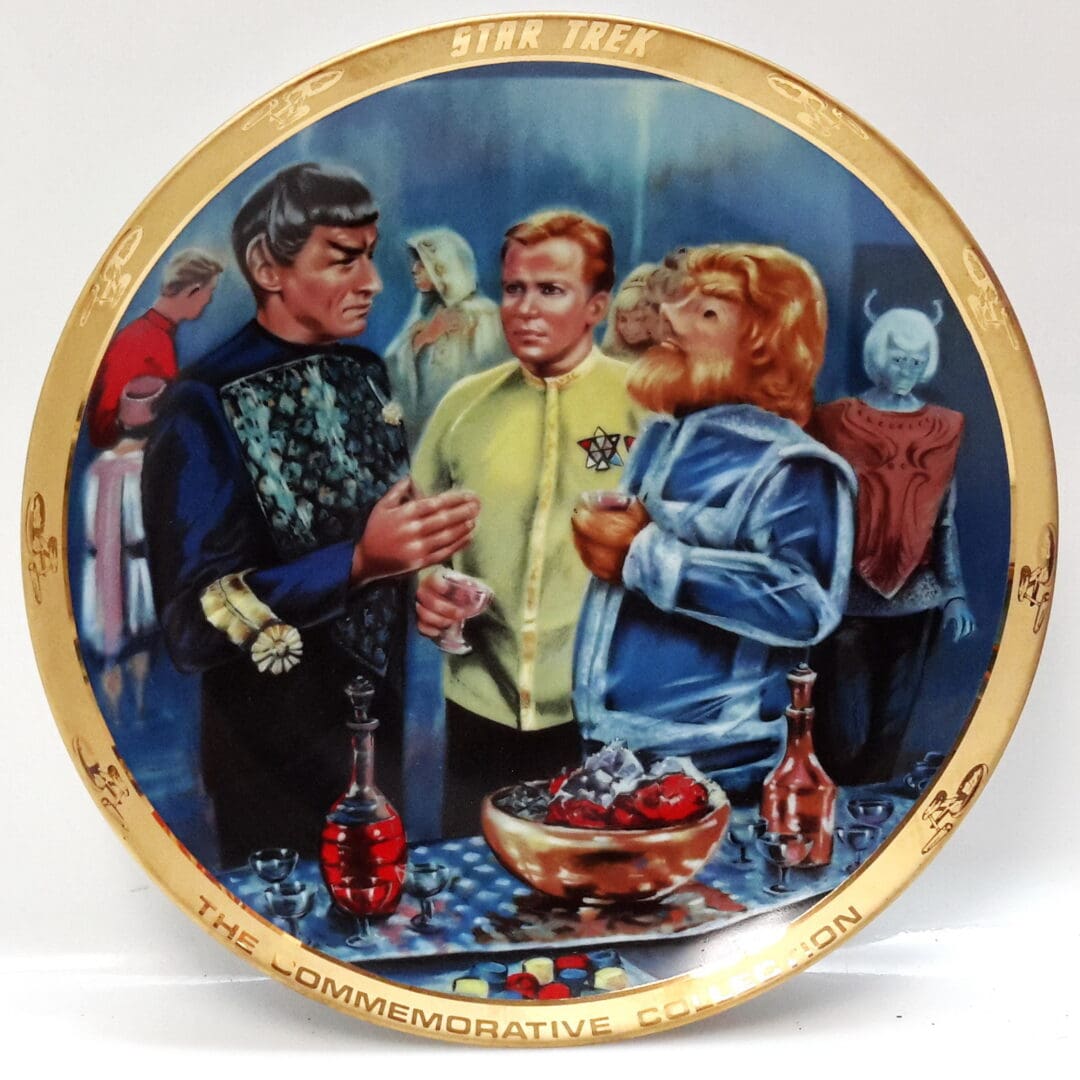 Star Trek commemorative plate with Spock and Kirk.