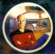 Captain Jean-Luc Picard on the bridge of the Enterprise.