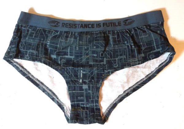 Black and gray patterned underwear.