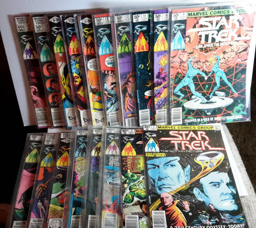 Star Trek comic books in plastic sleeves.