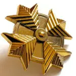 Gold star pin with a center circle.