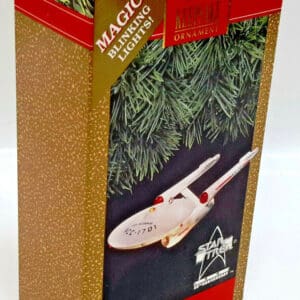 Star Trek Enterprise Starship ornament with blinking lights.