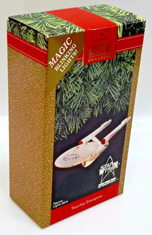 Star Trek Enterprise Starship ornament with blinking lights.