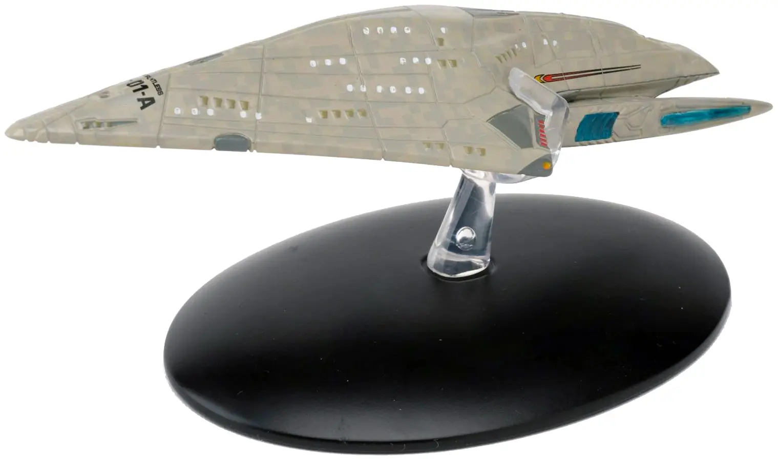 A model of a Star Trek Defiant-class starship.