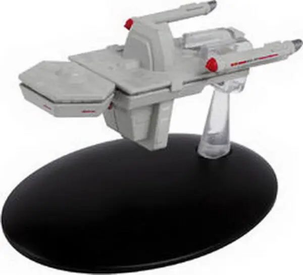 Star Trek model of a shuttlecraft on a base.