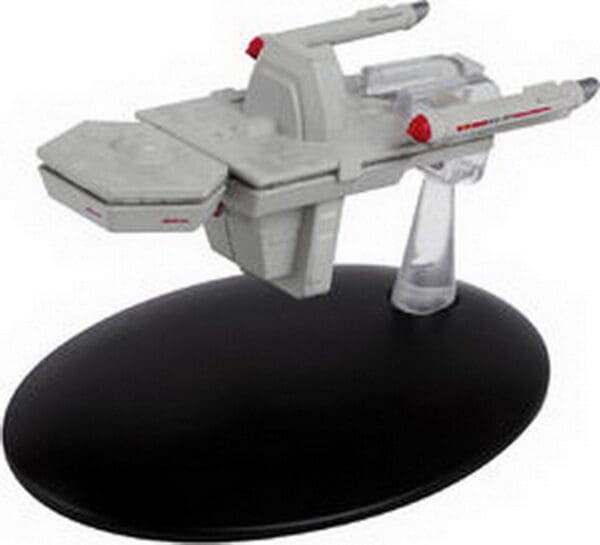 Star Trek USS Voyager model on stand.