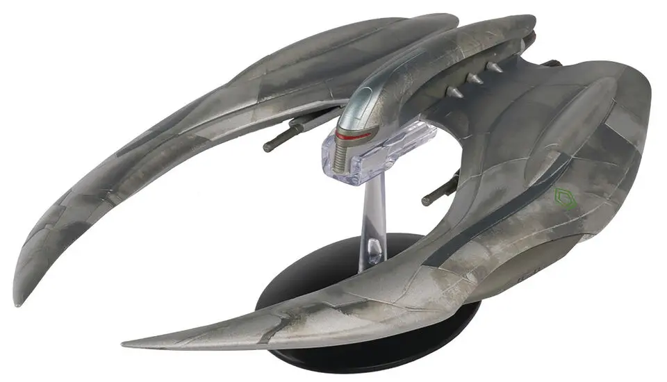 A gray and silver model of a spaceship.