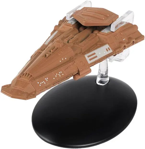 Brown Star Trek Starship on display stand.