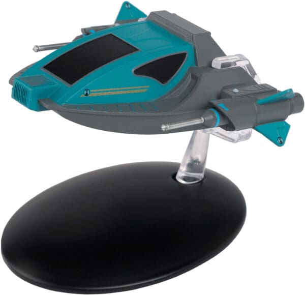 Teal and gray Star Trek shuttle model.