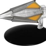 Silver and yellow Starfleet ship model.