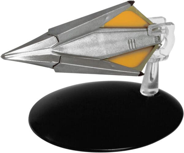 Silver and yellow Starfleet ship model.