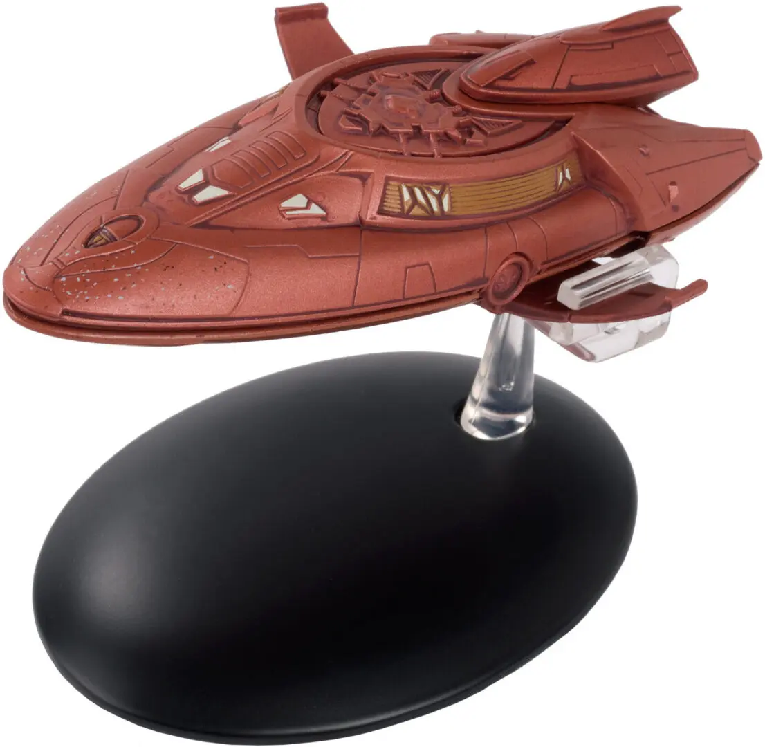 Copper-colored model of a Star Trek ship.