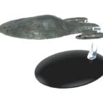 Star Trek: Voyager Starship model on stand.