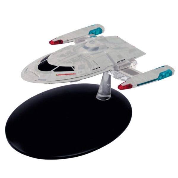 Star Trek USS Anya model on a stand.