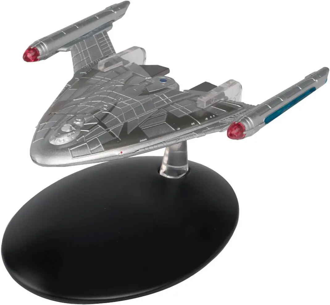 Silver model of the USS Voyager starship.