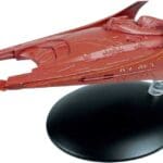 Red painted model of a Klingon Bird-of-Prey.