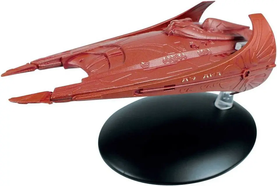 Red painted model of a Klingon Bird-of-Prey.