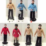 Star Trek doll collection on display stands.