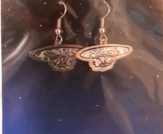 Silver Star Trek Enterprise earrings.