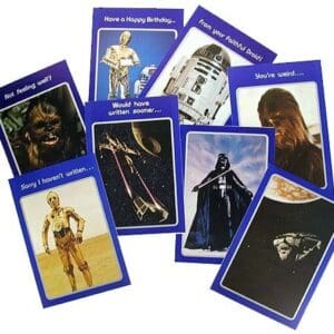 Star Wars themed greeting cards with blue borders.