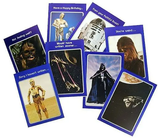 Star Wars themed greeting cards with blue borders.