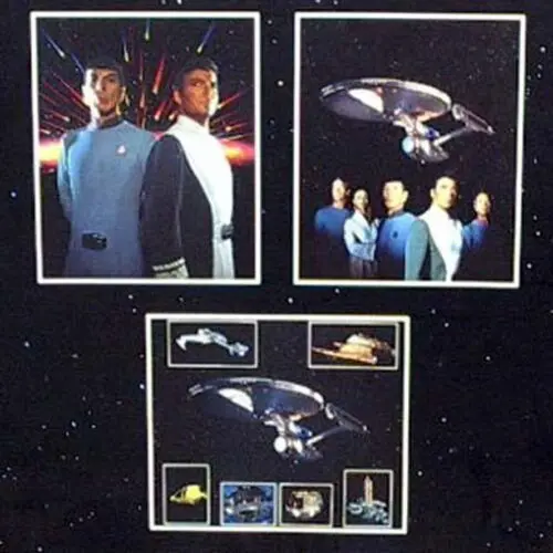 Star Trek collage with characters and ships.