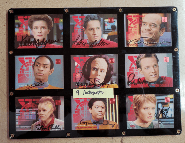 9 Star Trek Voyager autographed trading cards.